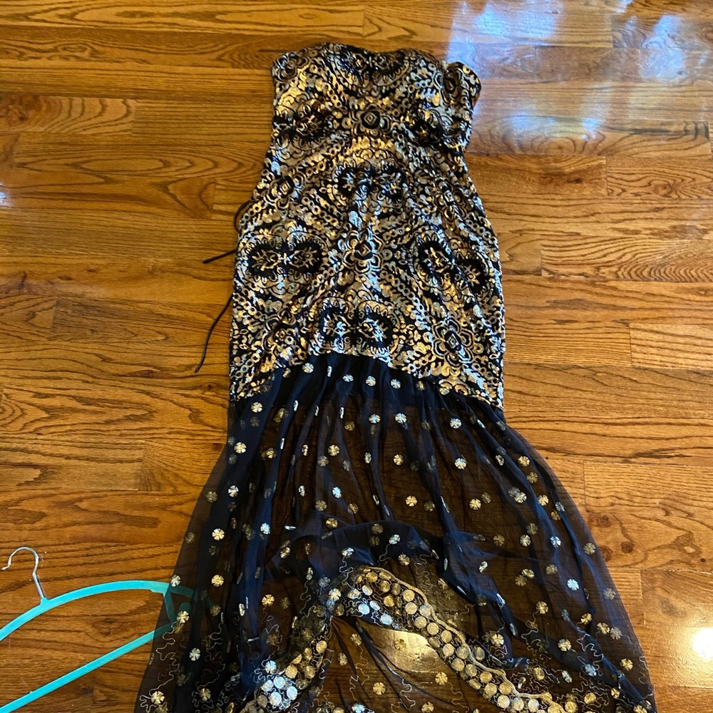 Gold and black sequin transparent formal dress
